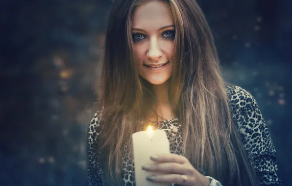 Look, girl, nature, pose, smile, portrait, candle, makeup