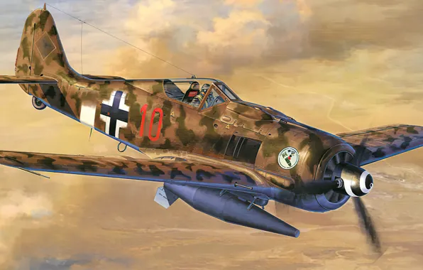 Picture ww2, fw-190, arte, plane, paint, aviation