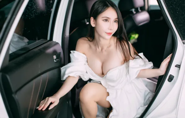 Chest, sexy, pose, model, makeup, dress, brunette, hairstyle
