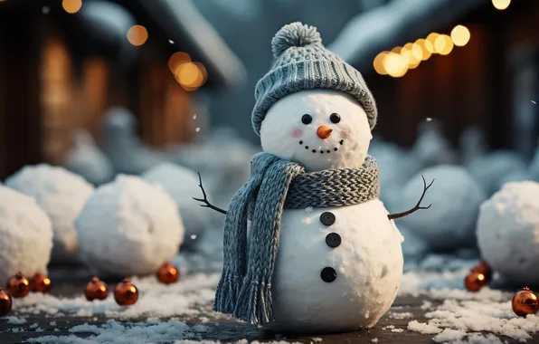 Winter, snow, Christmas, New year, snowman, Christmas, winter, snow