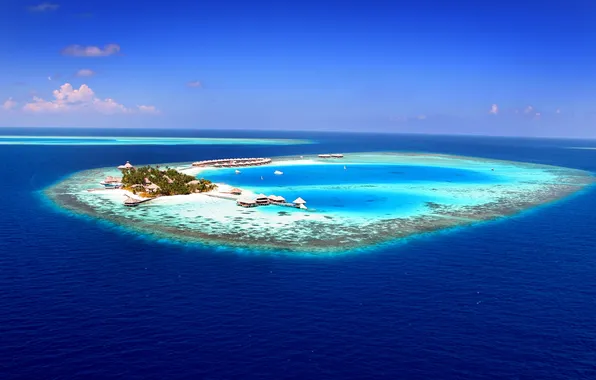Picture the ocean, island, Atoll, resort, Maldives, aerial