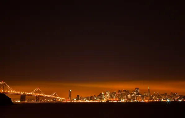 Picture the sky, water, night, bridge, the city, lights, building, san francisco