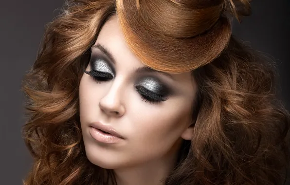 Girl, eyelashes, style, makeup, hairstyle, curls hair, korabkova