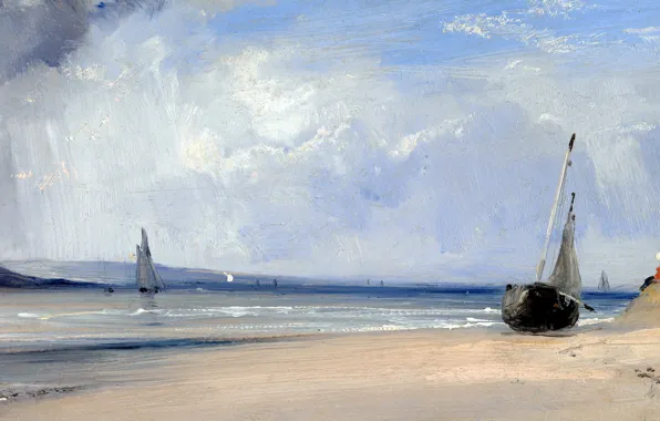 Landscape, shore, boat, picture, Richard Parkes Bonington, La Ferté, Richard Parkes Bonington