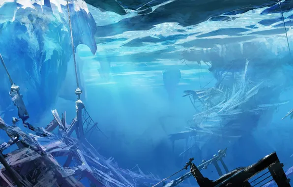 The wreckage, ship, art, ice, under water, Neal Hanson, heerlo