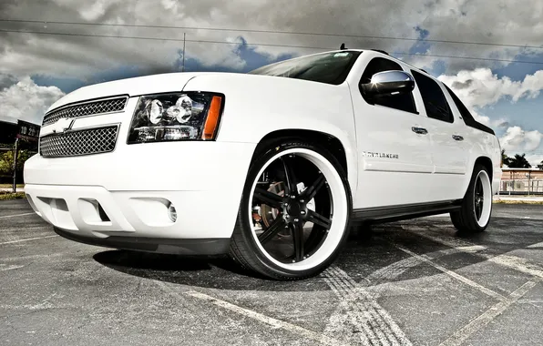 White, clouds, cool, Chevrolet, car, for real men, wheels Vossen