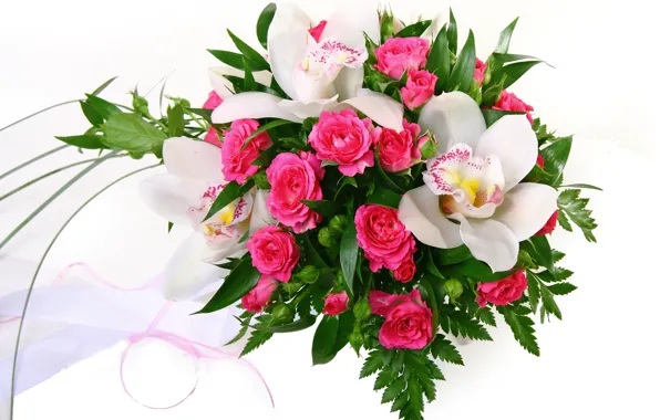 Roses, bouquet, pink, Orchid, orchid, roses, bouquets