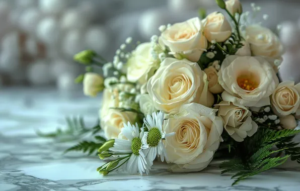 Flowers, holiday, roses, bouquet, white, March 8, wedding, Valentine's Day