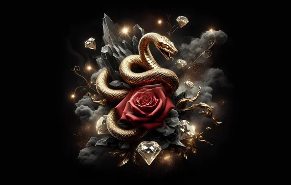 Flower, rose, snake, Christmas, diamonds, snakes, New year, crystals