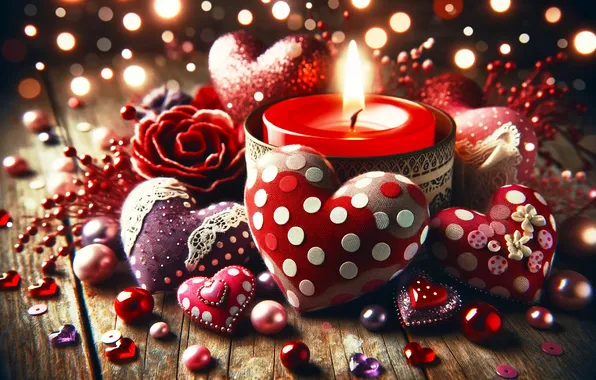 Love, lights, heart, Board, candles, heart, hearts, heart