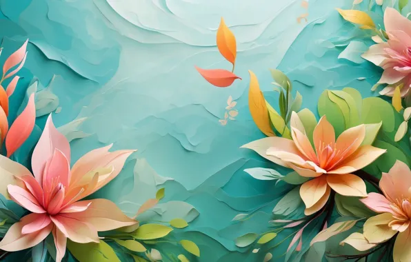 Flowers, green background, composition, AI art, neural network