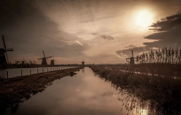 Night, channel, mill