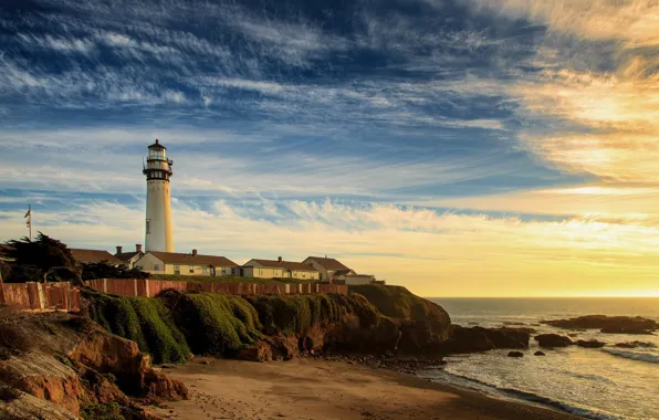 Picture sea, beach, shore, lighthouse