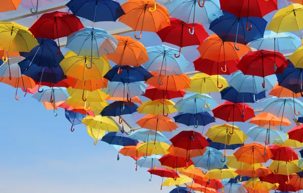 Picture the sky, bright, umbrellas, colorful
