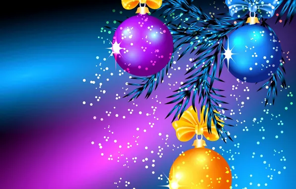 Balls, light, needles, toys, Shine, new year, Christmas, branch
