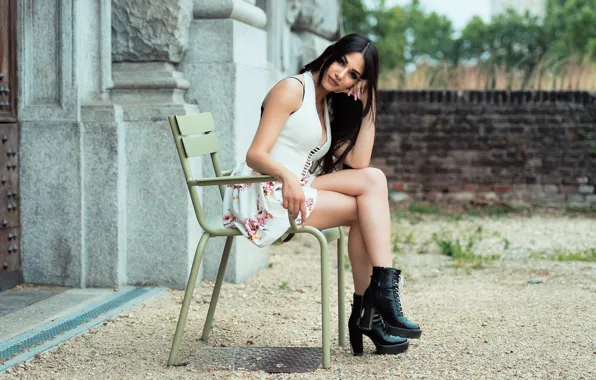 Picture look, sexy, hair, brunette, chair, legs, beauty, Sabrina