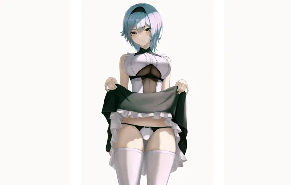 Picture girl, sexy, lingerie, cleavage, panties, thighhighs, dress, boobs