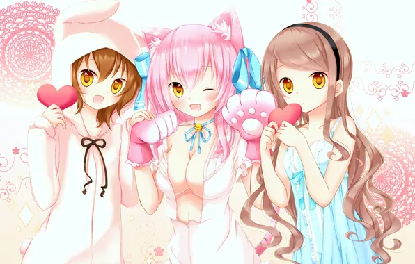 Picture cat, chest, girl, legs, anime, rabbit, costume, neko