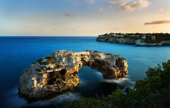 Sea, rocks, arch, Balearic Islands, Mallorca, Cala Santanyi