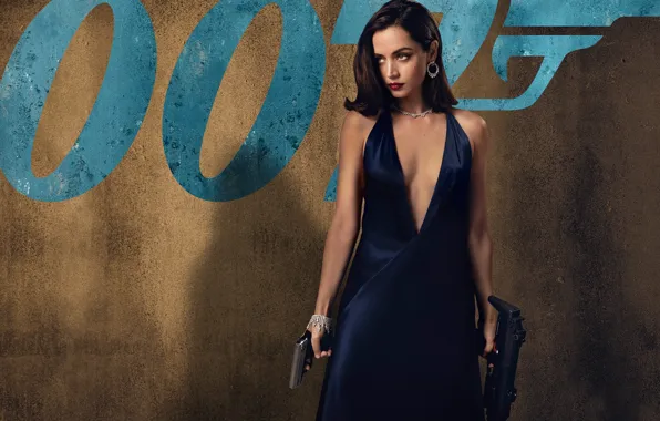 Girl, gun, dress, actress, beauty, 007, Ana De Armas, No Time To Die