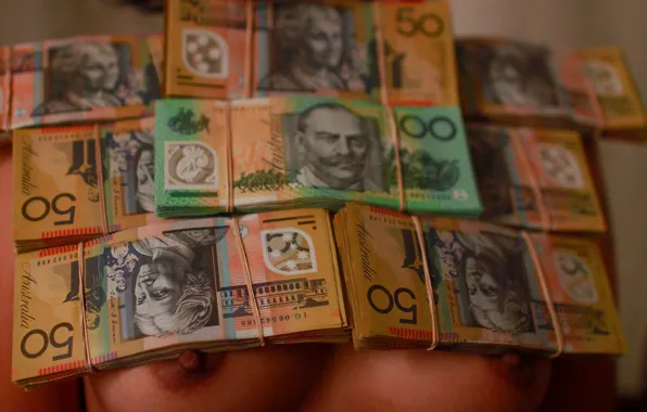Chest, girl, money, nipples, banknotes