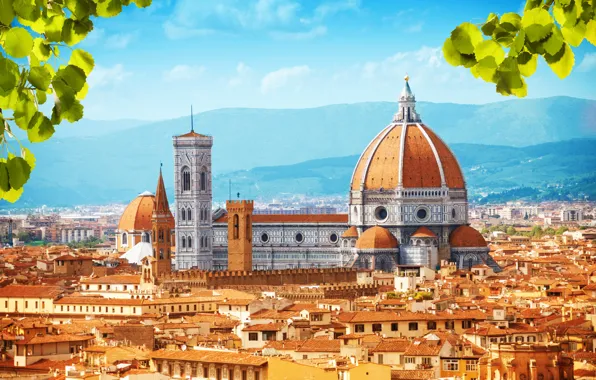Picture leaves, landscape, mountains, home, roof, Italy, Palace, Florence