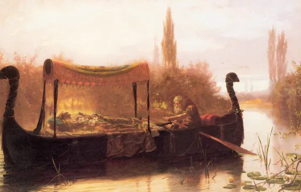 River, boat, pair, canopy