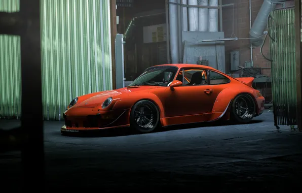 Picture pipe, Porsche, auto, tuning, industrial zone, orange