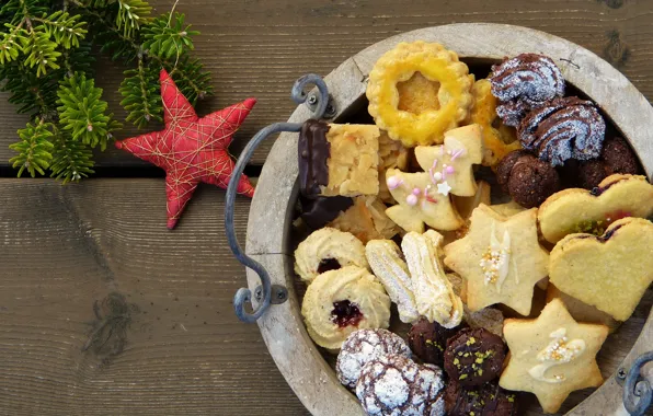 Holiday, star, new year, spruce, cookies, treats