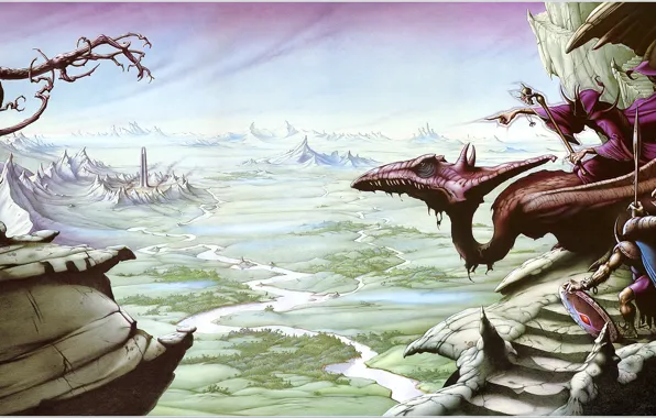 Landscape, fiction, dragon, MAG, Rodney Matthews