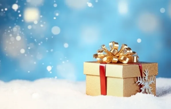 Winter, snow, snowflakes, box, gift, Christmas, New year, bow