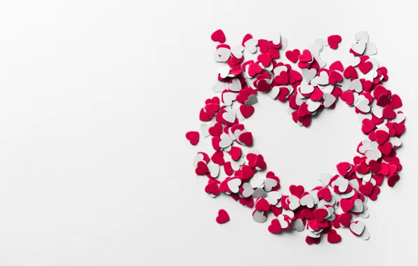 Red, Paper, Hearts, white background