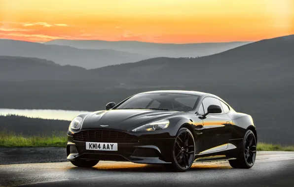 Sunset, Aston Martin, the evening, Aston Martin, Vanquish, vankvish, 2014, Carbon Black