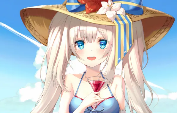 Girl, sexy, cleavage, long hair, boobs, anime, blue eyes, beautiful