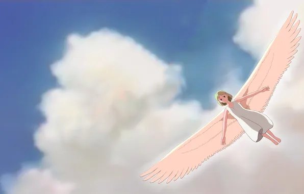The sky, girl, clouds, wings, angel