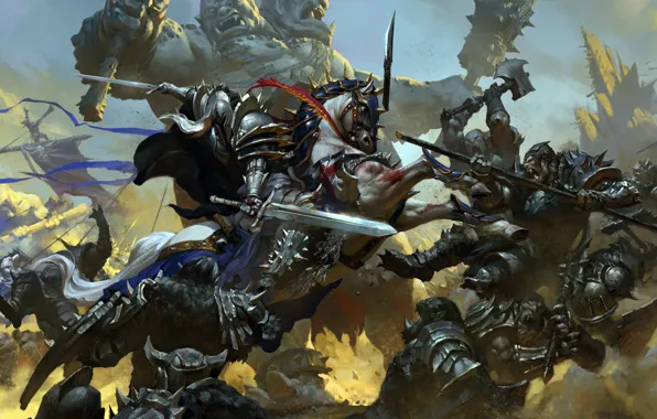 Battle, knight, orcs, art, the giants, Bayard Wu