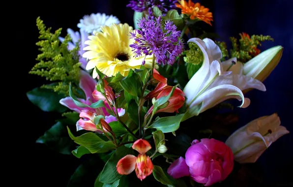 Picture Lily, bouquet, peony, gerbera