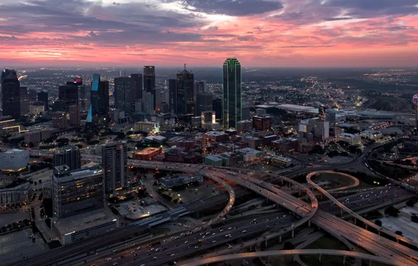 Sunset, the city, Dallas