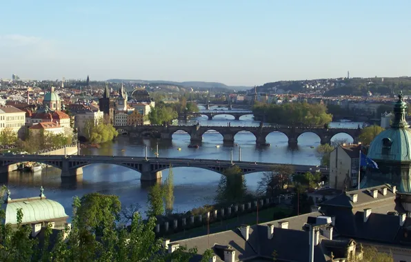 Picture the city, view, Prague, Czech Republic, bridges, beautiful, Praga, through