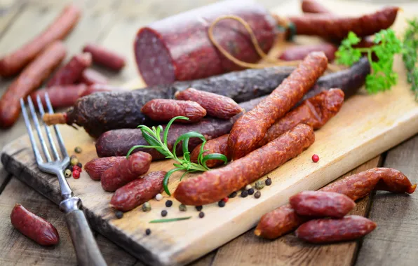 Board, plug, sausage, spices