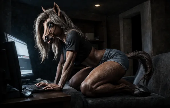 Computer, horse, surprise, keyboard, screen