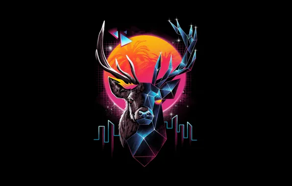 The sun, Minimalism, Star, Style, Deer, Background, Horns, Star