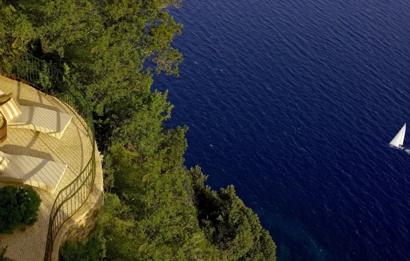 Sea, landscape, view, mountain, yacht, the hotel, Capri, Hotel Caesar Augustus