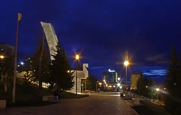 Picture the sky, clouds, house, the building, the evening, lights, sculpture, Russia