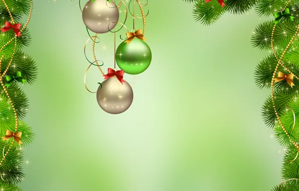 Picture background, balls, spruce, year, new, ukrashena
