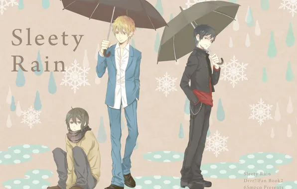 Umbrella, guys, trio, Durarara, Durarara, Of Izaya Orihara, Heiwajima Shizuo, Kasuka Heiwajima