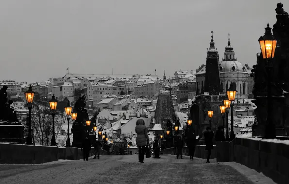 Picture bridge, Prague, Czech Republic, lights