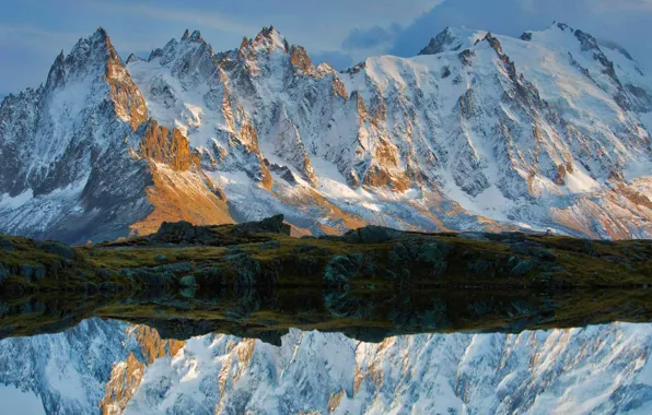 Wallpaper Chamonix, France, mountains, snow, reflection, lake, Alps