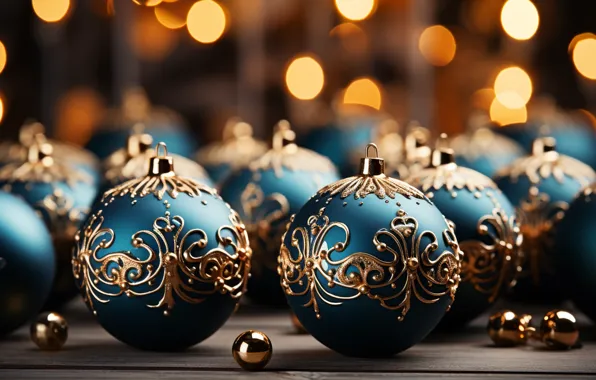 Balls, the dark background, Christmas, New year, blue background, Christmas decorations, Christmas decorations, AI art