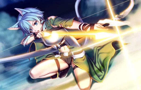Bow, anime, art, Sword Art Online, Shinon, Shino Wand, weapon girl